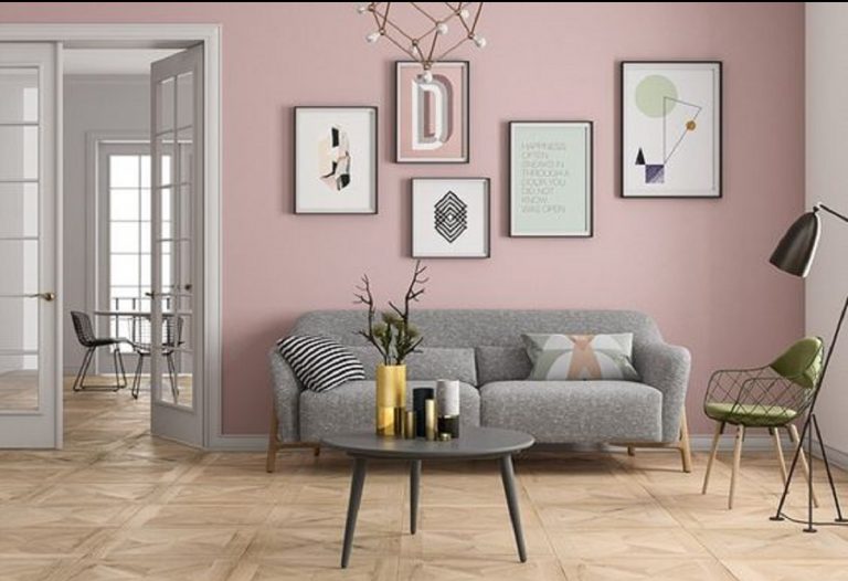 arredamento rosa e grigio