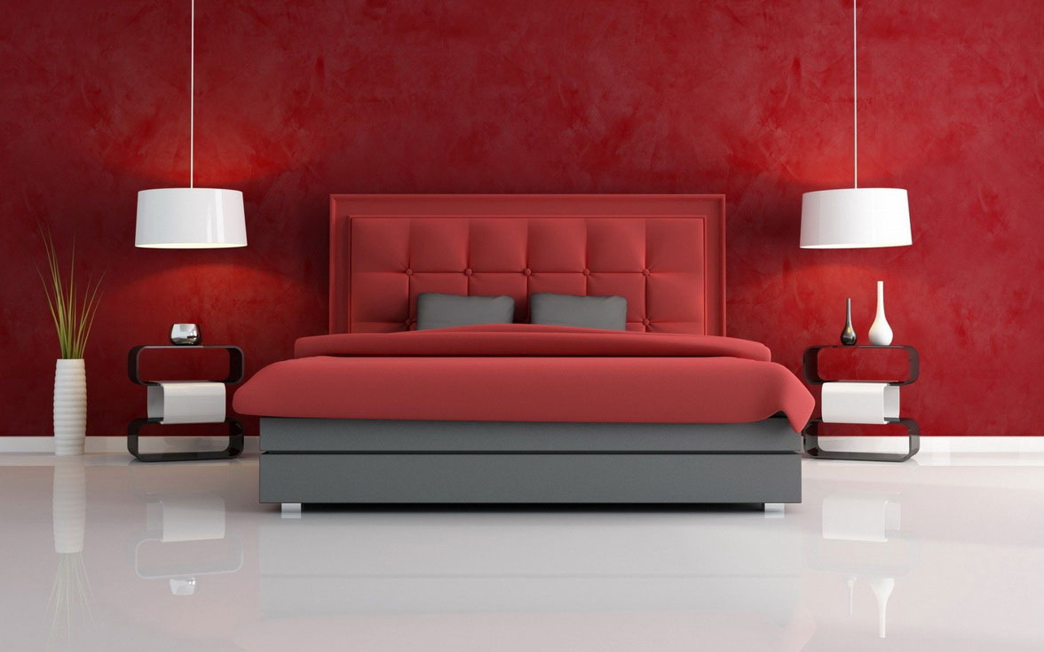 Camera da letto con pareti rosse