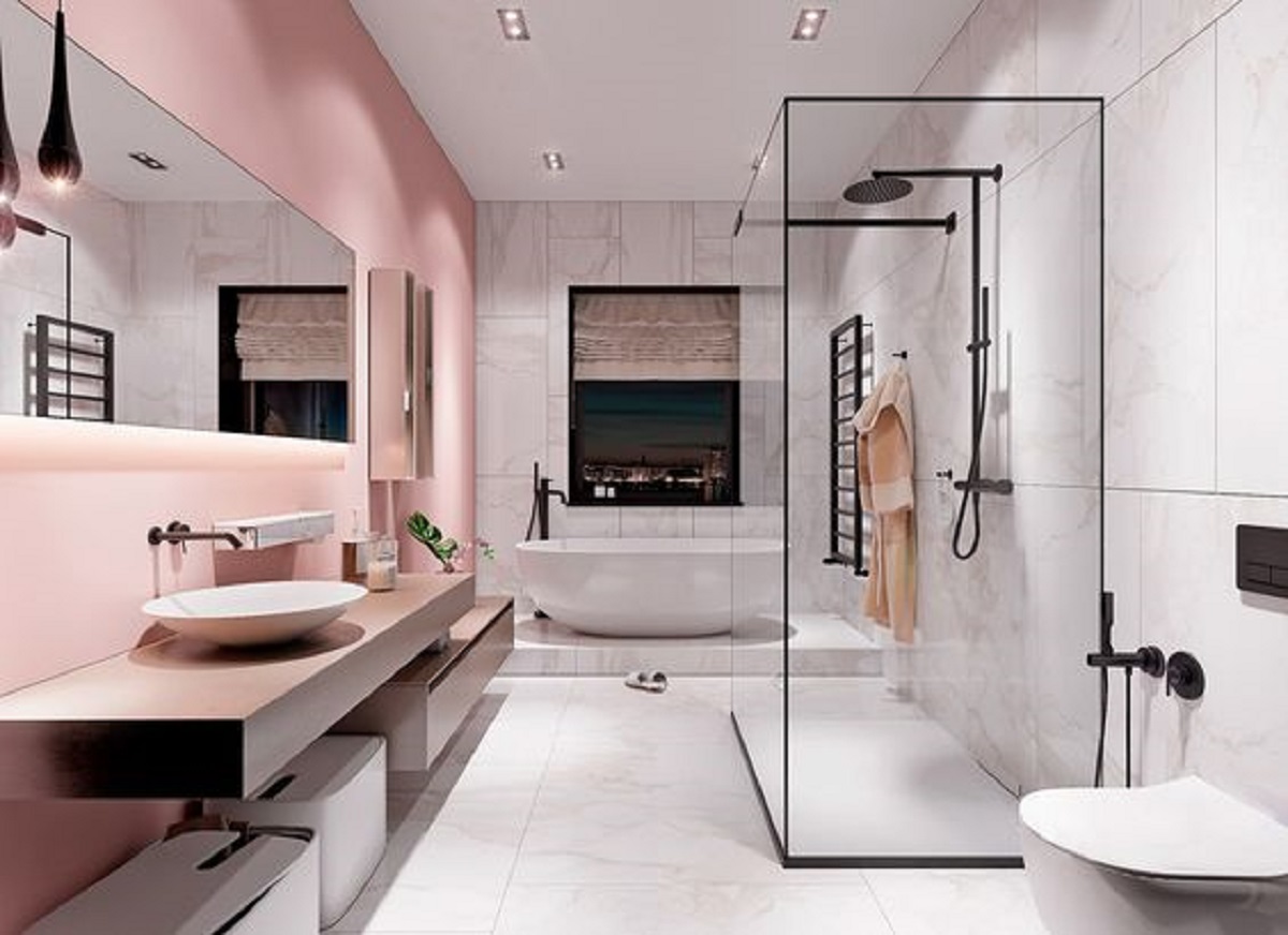 bagno moderno rosa salmone