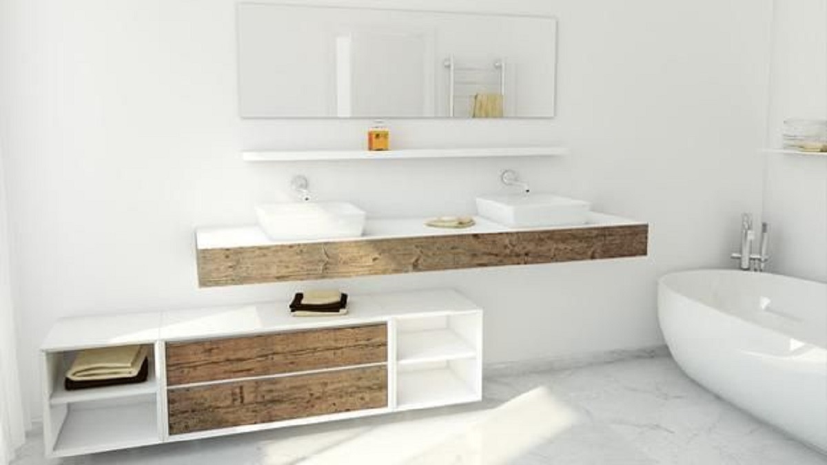 beautiful weathered wood bathroom furniture