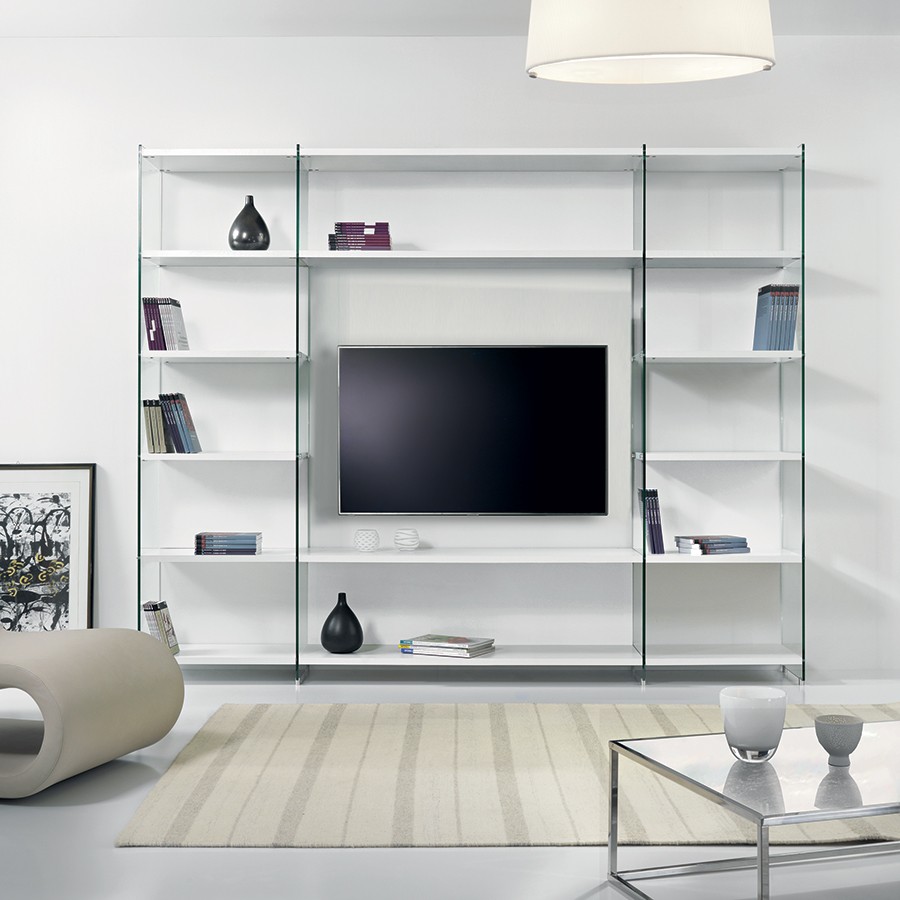 byblos libreria porta tv per soggiorno in legno e vetro