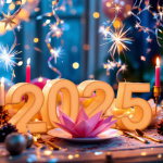 Decorazioni festive per il Capodanno 2025 con colori vivaci