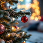 Palline di Natale sospese in una decorazione festiva