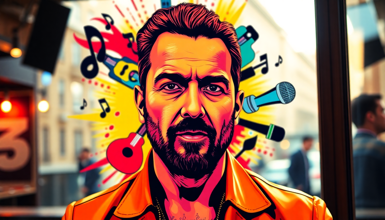 un ritratto pop art di max pezzali che celebra la musica italiana 1753284731
