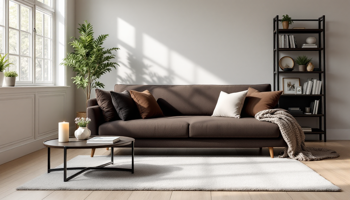 idee di design per un soggiorno con divano marrone scuro python 1756040981