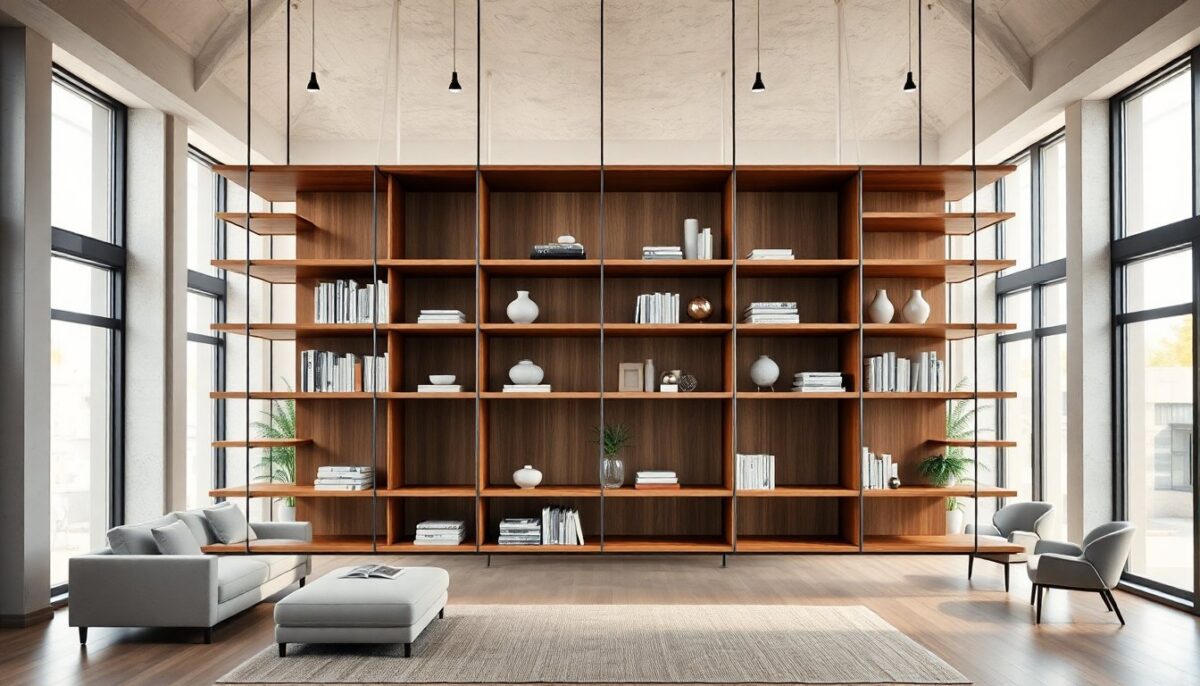 Libreria centrale a soffitto personalizzabile per ambienti moderni